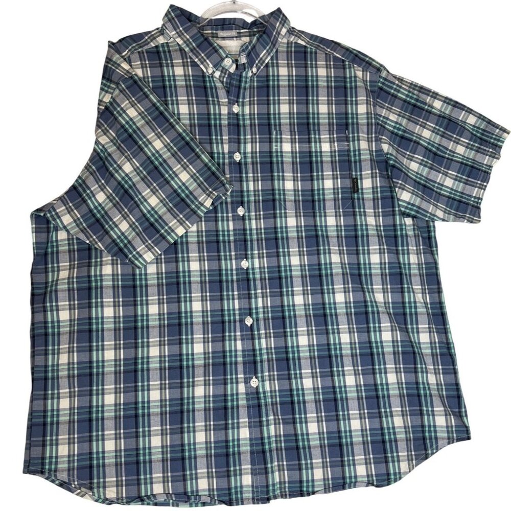 Columbia Men's 2XL XXL Regular‎ Fit Blue Green Plaid Casual Western short sleeve